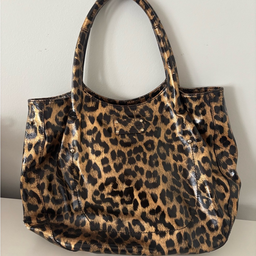 RARE Kate Spade Leopard Glossy Patent Finish Print Satchel